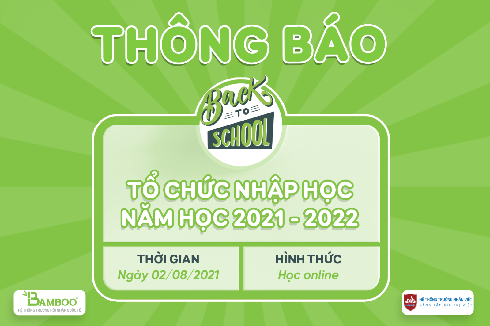 BAMBOO SCHOOL - THÔNG BÁO NHẬP HỌC KHỐI TRUNG HỌC