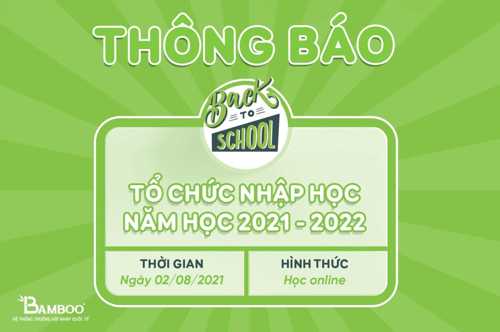 BAMBOO SCHOOL - THÔNG BÁO NHẬP HỌC KHỐI TIỂU HỌC