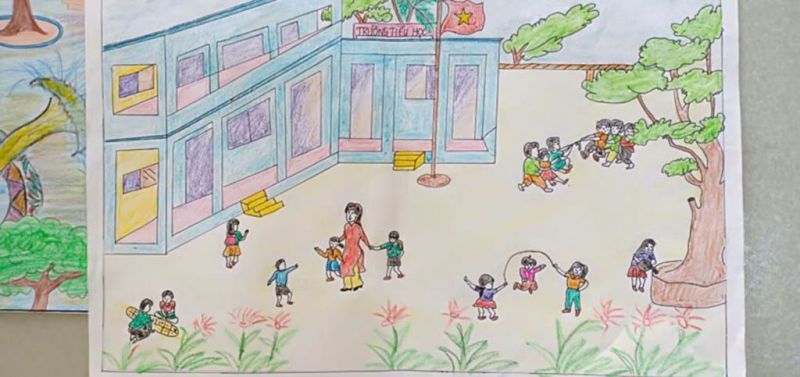 Hình ảnh vẽ trường tiểu học xịn xò