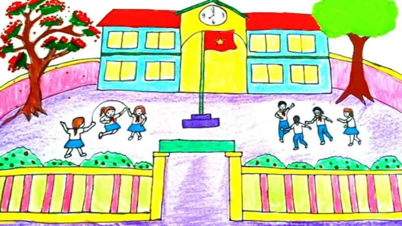 50 Mẫu Vẽ Trường Tiểu Học Đẹp, Sáng Tạo, Mới Nhất - Dongnaiart