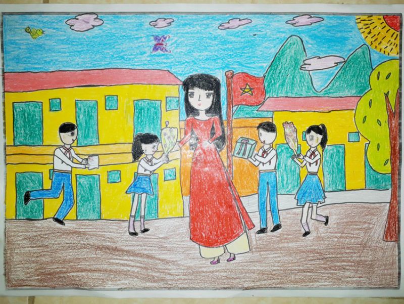 Hình tranh vẽ trường tiểu học