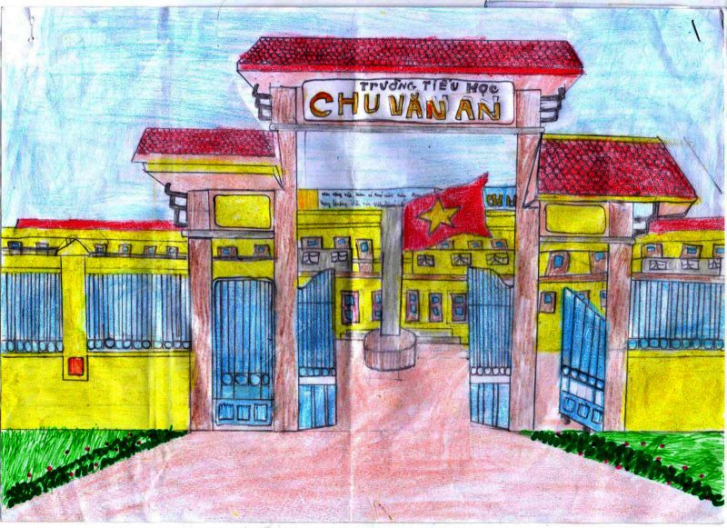 Mẫu tranh vẽ trường tiểu học Chu Văn An 