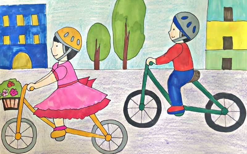 Vẽ học sinh đi xe đạp
