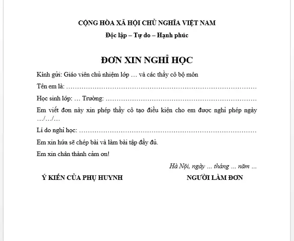 Cách viết đơn xin phép nghỉ học 