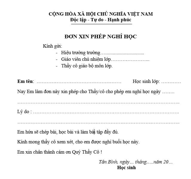 Cách viết đơn xin phép nghỉ học 