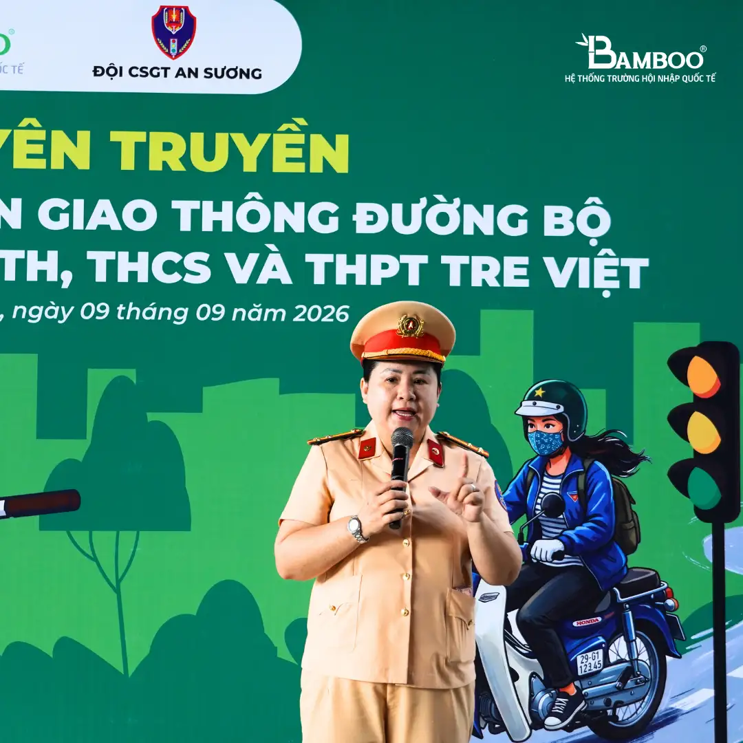 Bamboo Xuân Thới Sơn phối hợp cùng Đội Cảnh sát Giao thông An Sương tổ chức chuyên đề nâng cao kiến thức và ý thức an toàn giao thông cho học sinh THPT.